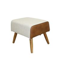 Puff Viseo Composê Linho com Corano Camel Pés de Madeira Puff Viseo Composê Linho com Corano Camel Pés de Madeira