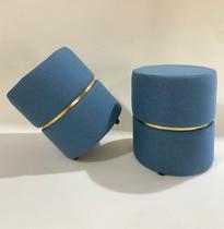 puffs kit 2 decorativo redondo azul claro com cinta dourada elegante luxo puffs kit 2 decorativo redondo azul claro com cinta dourada elegante luxo