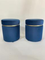 puffs kit 2 decorativo redondo azul com cinta dourada superior elegante luxo puffs kit 2 decorativo redondo azul com cinta dourada superior elegante luxo