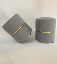 puffs kit 2 decorativo redondo cinza escuro com cinta dourada elegante luxo puffs kit 2 decorativo redondo cinza escuro com cinta dourada elegante luxo