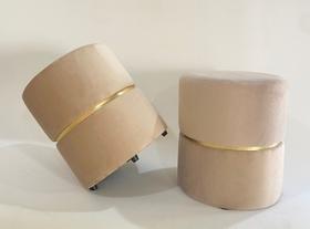 puffs kit 2 decorativo redondo inca bege com cinta dourada elegante luxo