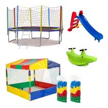 Pula Pula 3m Piscina Com Bolinhas 1,50m Escorrega Medio Gangorra 2 Lugares