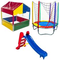 Pula Pula Cama Elástica 1,40m + Piscina De Bolinha 1,00m Premium + Escorrega Médio Infantil - Rotoplay Brinquedos