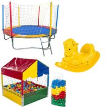 Pula Pula Cama Elástica 2,30m Piscina de Bolinhas 1,00m 500 Bolinhas Gangorra 1 Lugar Infantil Premium