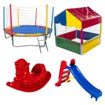 Pula Pula Cama Elástica 2,30m Piscina de Bolinhas 1,00m Quadrada Escorregador Médio Gangorra Infantil 1 Lugar