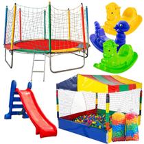 Pula Pula Infantil Cama Elastica 3,05m com Piscina de Bolinhas 1,50m 1000 Bolinhas Escorregador Medio e Gangorra