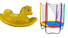 Pula Pula infantil pequeno 1,40m Playground+ Unicórnio Gangorra Infantil Cavalinho- Kit Parquinho Kids