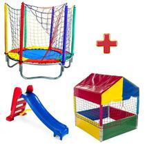 Pula Pula Trampolim Cama Elástica 1,40m + Piscina de Bolinhas Quadrada 1,00m + Escorregador Médio Premium Infantil Rotoplay Brinquedos