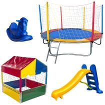 Pula Pula Trampolim Cama Elástica 2,30m Piscina de Bolinhas Quadrada 1,00m Escorregador Médio Gangorra 1 Lugar Rotoplay Brinquedos