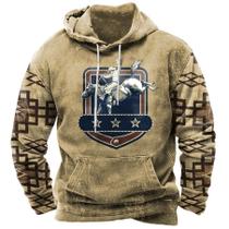 Pulôver com capuz ZOCAVIA Cowboy Ride Horse para homens, moletons étnicos com cordão para meninos, estampa asteca, pulôver com capuz, casuais, de manga comprida, moletons masculinos com capuz, 2GG