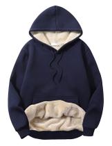 Pulôver de lã com capuz Kissonic para homens com forro Sherpa, azul marinho, GG