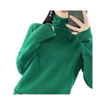 Pulôver Elegante Feminino Em Lã Merino E Cashmere Com Gola Alta E Mangas Longas