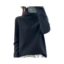 Pulôver Elegante Feminino Em Lã Merino E Cashmere Com Gola Alta E Mangas Longas