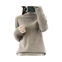 Pulôver Elegante Feminino Em Lã Merino E Cashmere Com Gola Alta E Mangas Longas