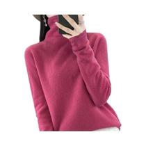 Pulôver Elegante Feminino Em Lã Merino E Cashmere Com Gola Alta E Mangas Longas