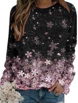 Pulôver feminino com estampa de paisagem floral e fronte de moletom Pulôver feminino com estampa de paisagem floral e fronte de moletom