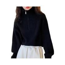 Pulôver Feminino De Tricô Macio Com Gola Meio Zíper, Manga Longa, Estilo Coreano, Outono Inverno,