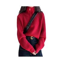 Pulôver Feminino De Tricô Macio Com Gola Meio Zíper, Manga Longa, Estilo Coreano, Outono Inverno, Pulôver Feminino De Tricô Macio Com Gola Meio Zíper, Manga Longa, Estilo Coreano, Outono Inverno,