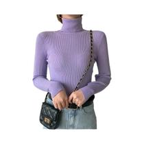 Pulôver Feminino Gola Alta Manga Longa - Ajuste Fino, Básico e Estilo Coreano