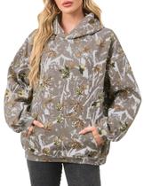 Pulôver feminino TERIVEEK de lã camuflada com capuz Maple Leaf Pulôver feminino TERIVEEK de lã camuflada com capuz Maple Leaf