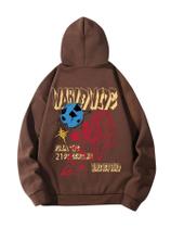 Pulôver masculino com estampa gráfica com capuz RoseSeek marrom café