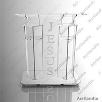 Púlpito de Acrílico Grande para Igrejas c/ Gravação Jesus - AcriHouse Acrílico