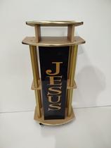 Púlpito M06 Madeira Amêndoa Tubo Dourado Placa Preta E Friso
