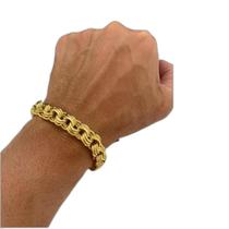 Pulseira 12Mm Friso Triplo Banhado A Ouro 18K Luxo