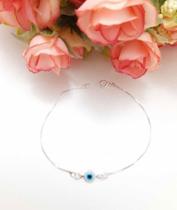 Pulseira 15cm Veneziana Olho Grego Branco Azul Prata 925