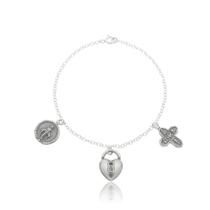 Pulseira 18cm Milagrosa, Coração e Cruz - Prata 925 Envelhecido Pulseira 18cm Milagrosa, Coração e Cruz - Prata 925 Envelhecido