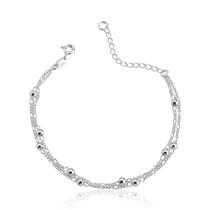 Pulseira 2 Correntes Bolas 3mm Prata 925