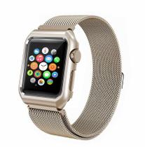 Pulseira 2 em 1 compatível para Appl e Watch 44mm Series 1 2 3 Milanese Loop com Capa Case Metal Champanhe Pulseira 2 em 1 compatível para Appl e Watch 44mm Series 1 2 3 Milanese Loop com Capa Case Metal Champanhe