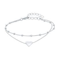 Pulseira 2 Fios Coração e Bolinha Folheada a Prata 925 Pulseira 2 Fios Coração e Bolinha Folheada a Prata 925