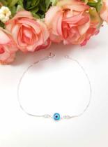 Pulseira 22 Cm Veneziana Olho Grego Azul Prata Legitima 925