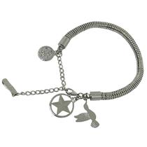 Pulseira 3 Berloques Bijuteria Níquel Cor Prata Delicada Pulseira 3 Berloques Bijuteria Níquel Cor Prata Delicada