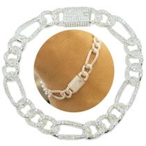 Pulseira 3 e 1 Cravejada Prata 925 Ice Cuban Fecho Gaveta