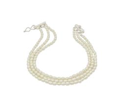 Pulseira 3 Fios Pérola Rústica Arroz Água Doce Natural Prata