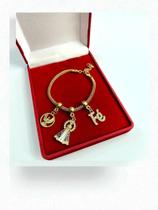 Pulseira 3mm Ajustável Nossa Sra. Aparecida, Espírito Santo e Fé Banhada a Ouro 18k Pulseira 3mm Ajustável Nossa Sra. Aparecida, Espírito Santo e Fé Banhada a Ouro 18k