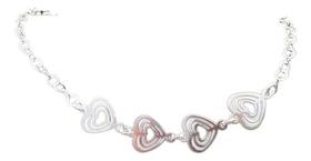 Pulseira 4 Corações Diamantada 18,5 Cm Prata 925 Legítima Pulseira 4 Corações Diamantada 18,5 Cm Prata 925 Legítima