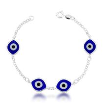 Pulseira 4 Olhos Gregos Sintéticos Azul Escuro grande Prata 925