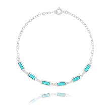 Pulseira 6 retângulos zircônias verde esmeralda 19cm em Prata de lei 925