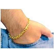 Pulseira 6mm Banhada Ouro 18k cadiado mueda antigo Pulseira 6mm Banhada Ouro 18k cadiado mueda antigo