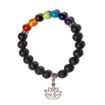 Pulseira 7 Chakras Com Pedra Vulcânica 8mm Fio Silicone Pulseira 7 Chakras Com Pedra Vulcânica 8mm Fio Silicone