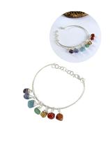 Pulseira 7 Chakras Estilo Berloque Prata Com Pedra Rolada Natural