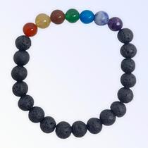 Pulseira 7 Chakras pedras coloridas e pedras vulcanicas e silicone