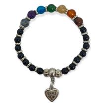 Pulseira 7 Chakras pedras e pingente coração de silicone