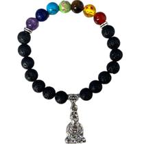 Pulseira 7 Chakras Pedras Vulcânica Pingente Buda Silicone