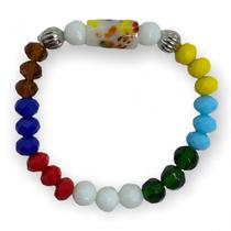 Pulseira 7 Linhas Firma Cristais Coloridos e Silicone