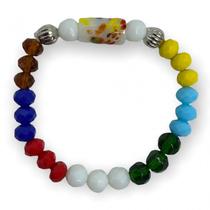 Pulseira 7 Linhas Firma Cristais Coloridos e Silicone