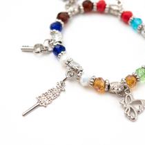 Pulseira 7 Linhas Umbanda Pingentes Cristal e Silicone